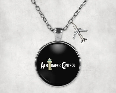 Air Traffic Control aviation necklace, stainless steel body with engraved detail.