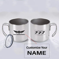 Thumbnail for Flat Colourful 777 aviation design on portable mug, vacuum-insulated double-wall.