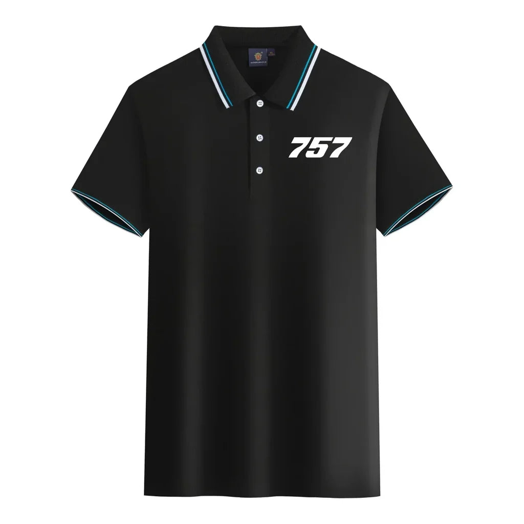 Boeing 757 Flat Text aviation design printed on soft cotton stylish polo shirt.