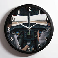 Thumbnail for Departing Aircraft's Cockpit aviation design on premium wood and metal wall clock.