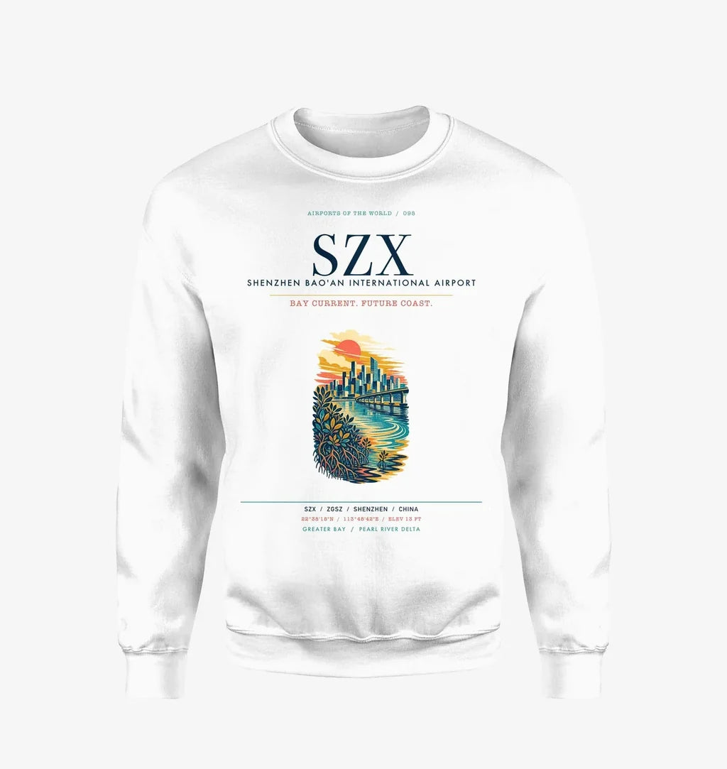 Shenzhen Bao'an International Airport (SZX) design on white sweatshirt