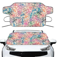 Thumbnail for Passport Stamps Car aviation design on car windshield cover.