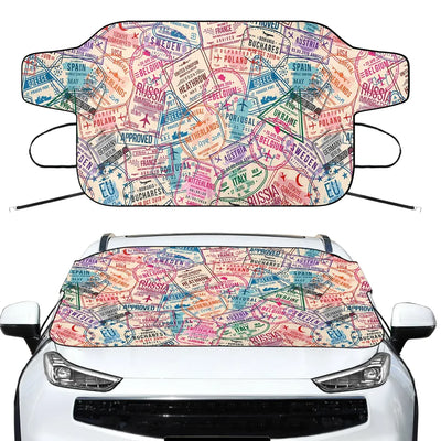 Passport Stamps Car aviation design on car windshield cover.
