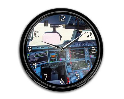 Airbus A350 Cockpit aviation themed wall clock, premium wood and metal.