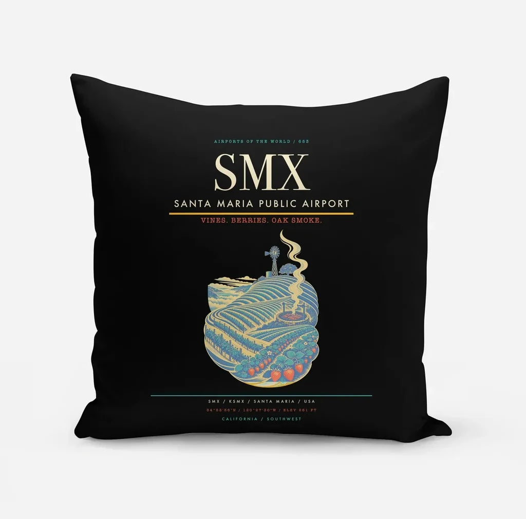 Santa Maria Public Airport (SMX) design on black pillow