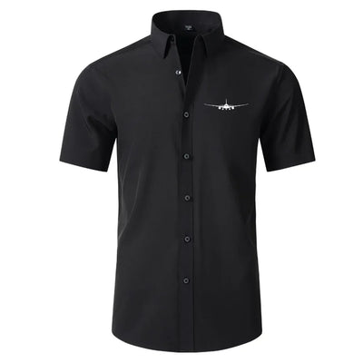 Boeing 787 Silhouette Short Sleeve aviation design printed on soft cotton 2D-printed shirt.