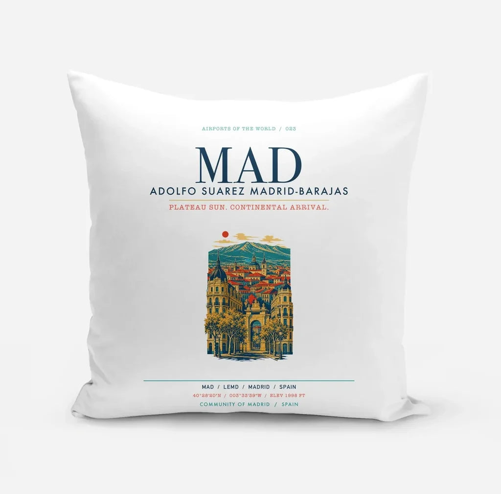 Adolfo Suarez Madrid-Barajas Airport (MAD) design on white pillow
