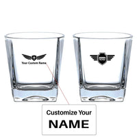 Thumbnail for Born To Fly & Badge aviation design on whiskey glass, crystal-clear premium glassware.