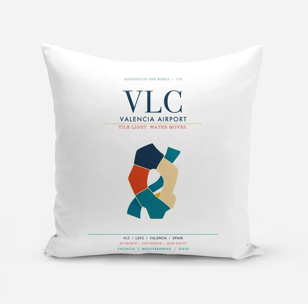 Valencia Airport (VLC) design on white pillow
