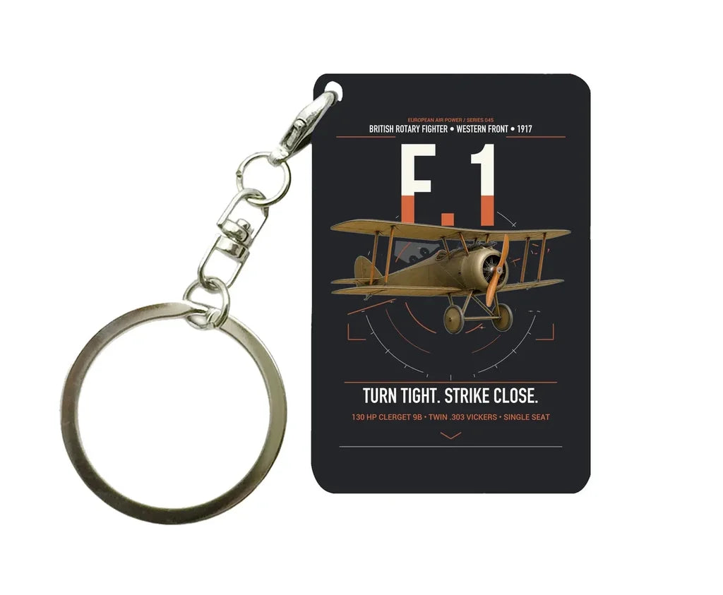 Sopwith Camel F.1 design on black designed key chain, double-side print
