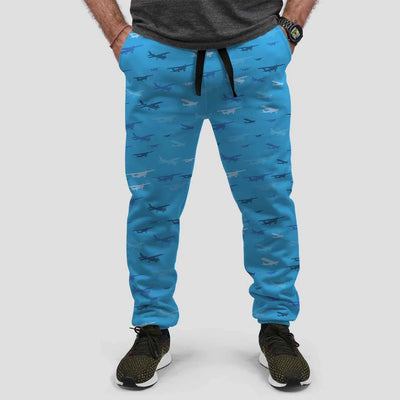 Many Propellers aviation design on soft cotton blend 3D-printed sweatpants.