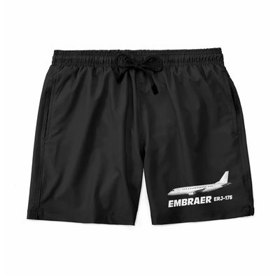 The Embraer ERJ-175 aviation design on quick-dry polyester swim trunks.