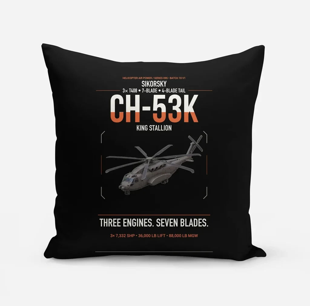 Sikorsky CH-53K King Stallion design on black pillow