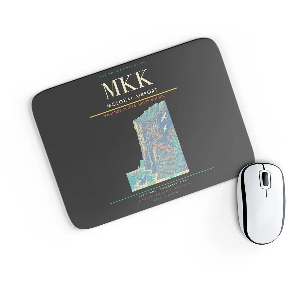 Molokai Airport (MKK) design on black rectangle mouse pad