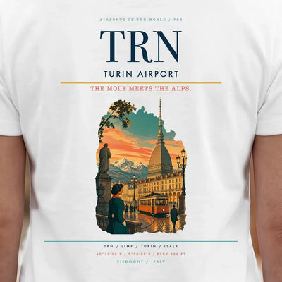 Turin Airport (TRN) double-side t-shirt design close-up cover