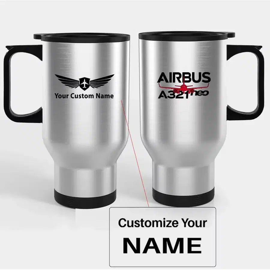 Amazing Airbus A321neo Travel Mugs (With Holder) aviation design on travel mug with holder, insulated double-wall with car-cu.