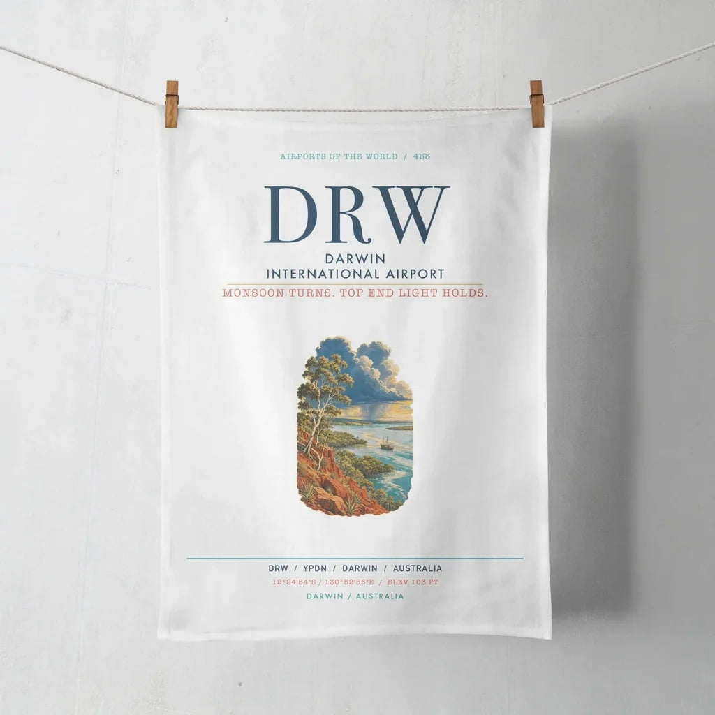 Darwin International Airport (DRW) design on white towel