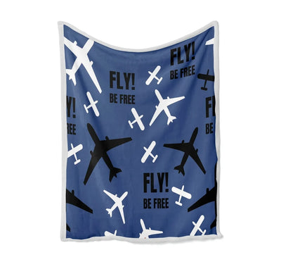 Fly Be Free Blue Bed Blankets & aviation print on soft fleece blanket.