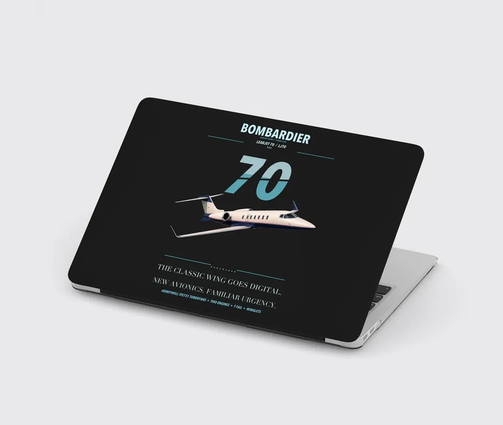 Bombardier Learjet 70 design on black MacBook case
