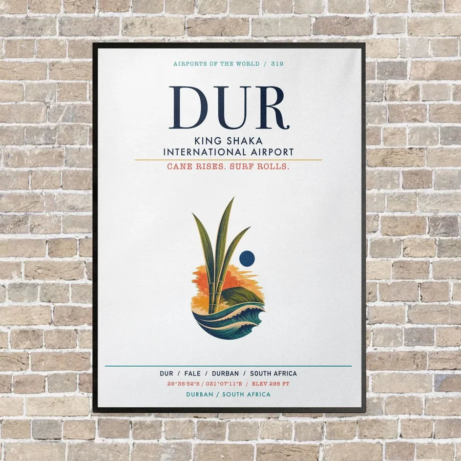 King Shaka International Airport DUR vertical canvas print - framed - white background