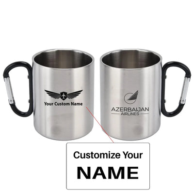 Azerbaijan Airlines aviation design on outdoor mug, durable insulated construction.