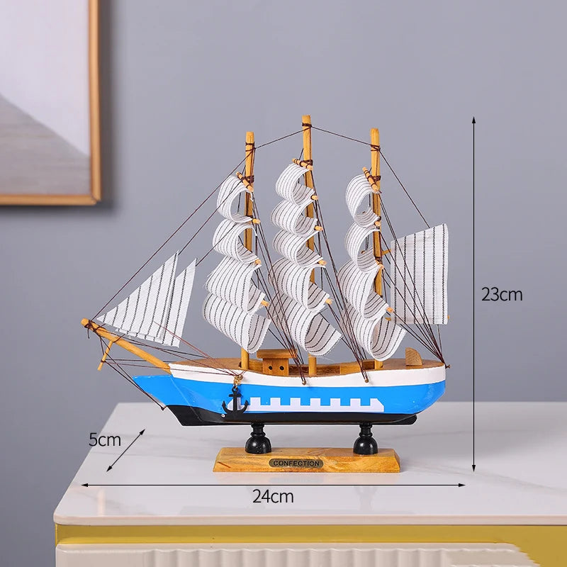 Side view of 24CM Wooden Mediterranean Ship Sailboat Model Ornament aviation model ship in diecast metal or wood with detaile.