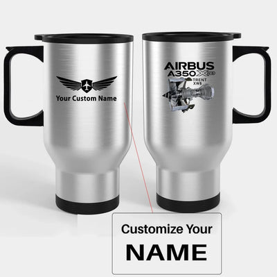 Airbus A350 & Trent Wxb Engine Travel Mugs (With Holder) aviation design on travel mug with holder, insulated double-wall wit.