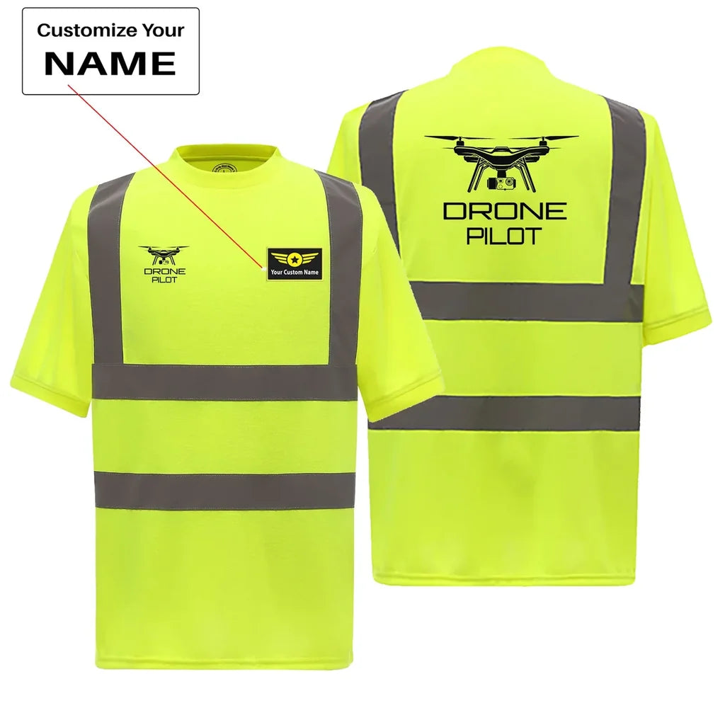 Drone Pilot aviation design printed on soft cotton reflective T-shirt.
