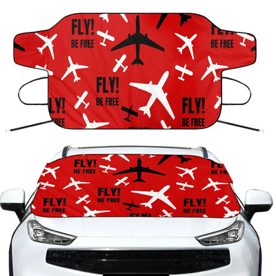 Fly Be Free Red Car aviation design on car windshield cover.