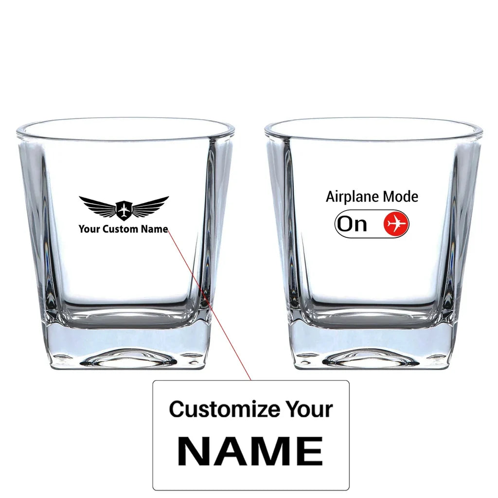 Airplane Mode On aviation design on whiskey glass, crystal-clear premium glassware.