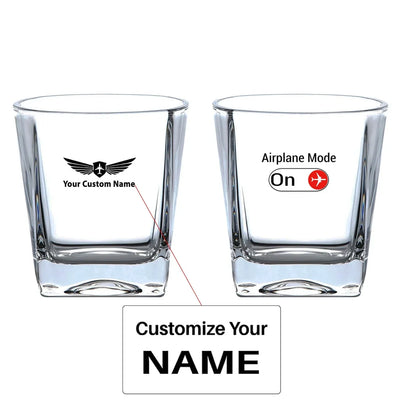 Airplane Mode On aviation design on whiskey glass, crystal-clear premium glassware.