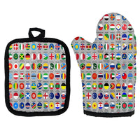 Thumbnail for 220 World's Flags Kitchen Glove & Holder aviation design on durable fabric with insulated lining kitchen glove holder.