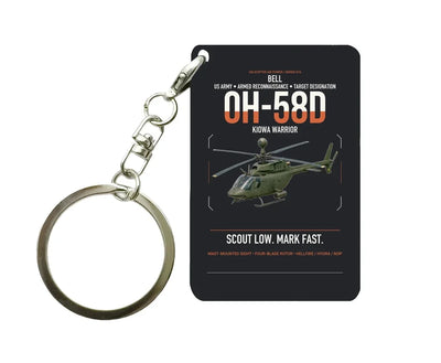 Bell OH-58D Kiowa Warrior design on black designed key chain, double-side print