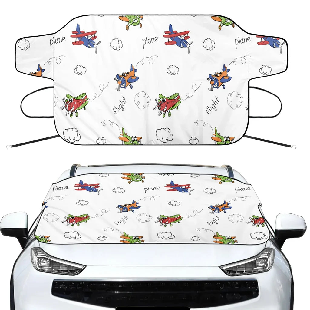 Colorful Cartoon Planes Car aviation design on car windshield cover.