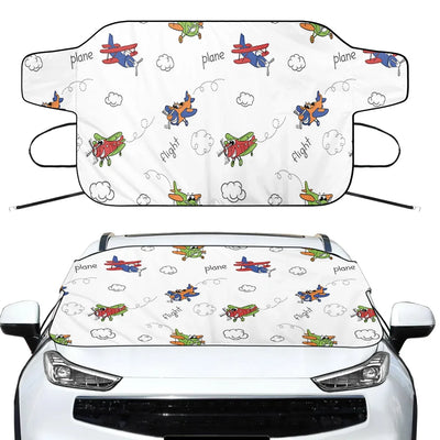 Colorful Cartoon Planes Car aviation design on car windshield cover.