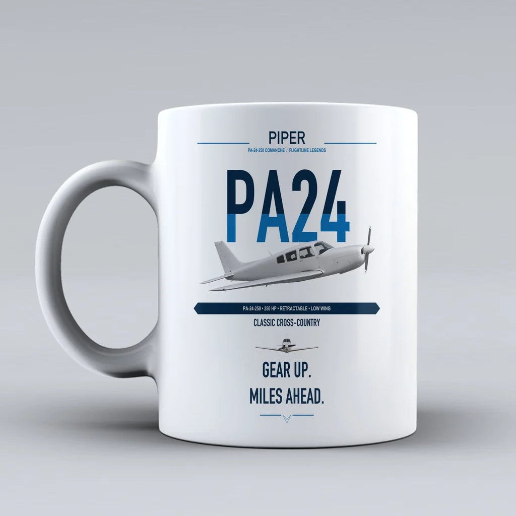 Piper PA-24-250 Comanche 250 design on white ceramic mug, double-side print