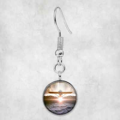 Side view of Graphical Propeller aviation earrings in hypoallergenic alloy, polished finish.