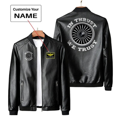 In Thrust We Trust (Vol 2) PU aviation design printed on genuine leather with quilted lining leather jacket.