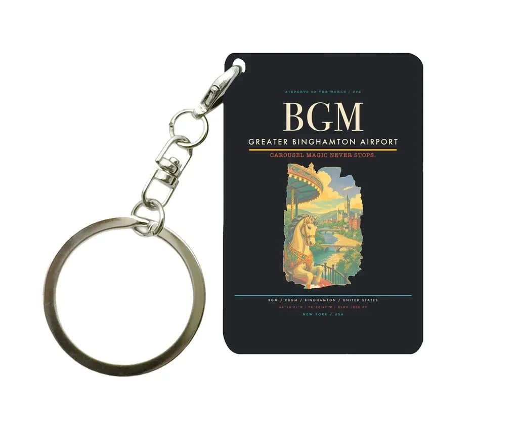 Greater Binghamton Airport (BGM) design on black key chain