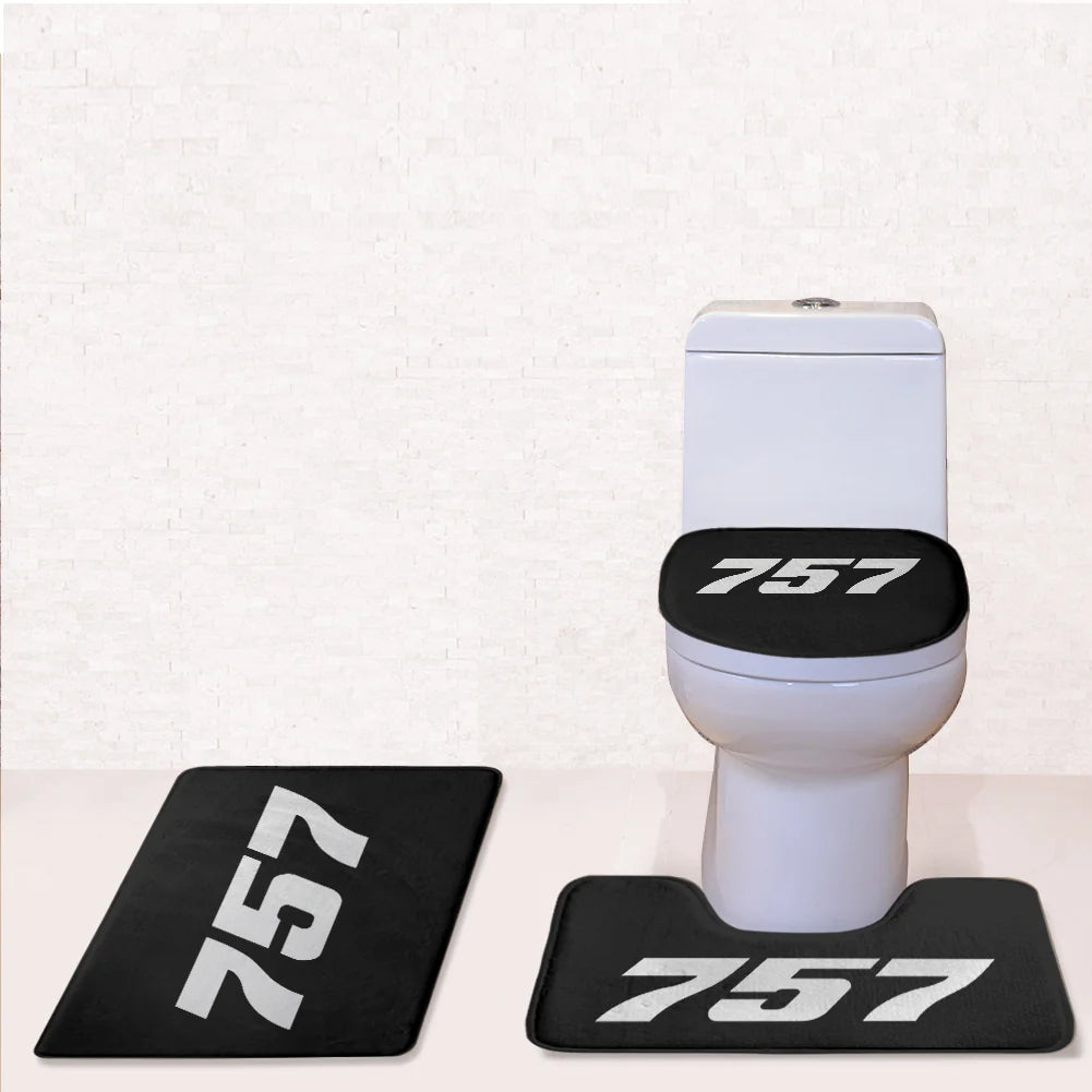 Boeing 757 Flat Text Toilet Seat Cover Three-piece aviation print on soft fabric toilet seat cover set.