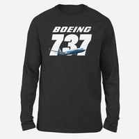 Thumbnail for Super Boeing 737+Text Long-Sleeve aviation design printed on soft cotton long-sleeve T-shirt.