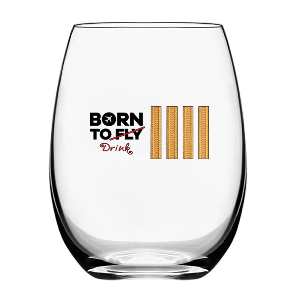 Born To Drink & 4 Lines Water & Drink aviation design on water glass, crystal-clear premium glassware.