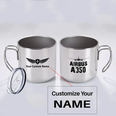 Airbus A350 & Plane aviation design on portable mug, vacuum-insulated double-wall.