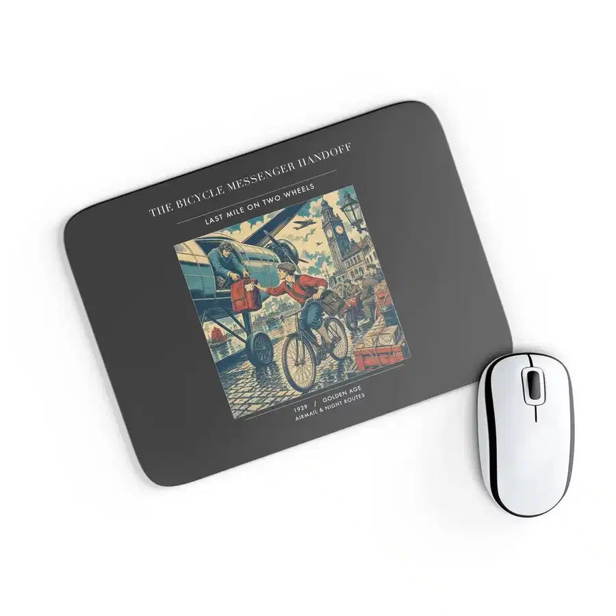 VINTAGE G4311 - The Bicycle Messenger Handoff - Designed Mouse Pads design on black rectangle