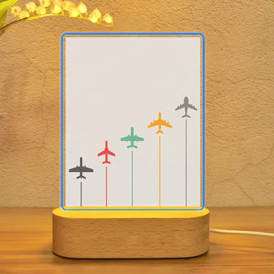 Black & White Super Travel Icons Light Gray aviation design on premium acrylic with LED night lamp.