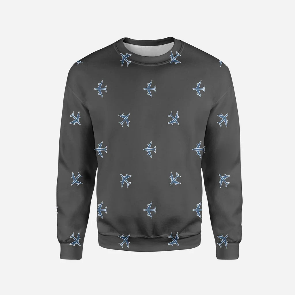 Nice Airplanes (Gray) Printed aviation design printed on soft cotton blend 3D sweatshirt.