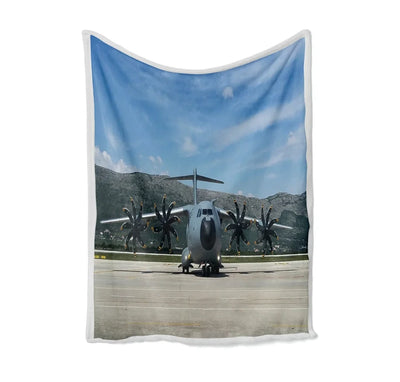 Face to Face with Airbus A400M Bed Blankets & aviation print on soft fleece blanket.