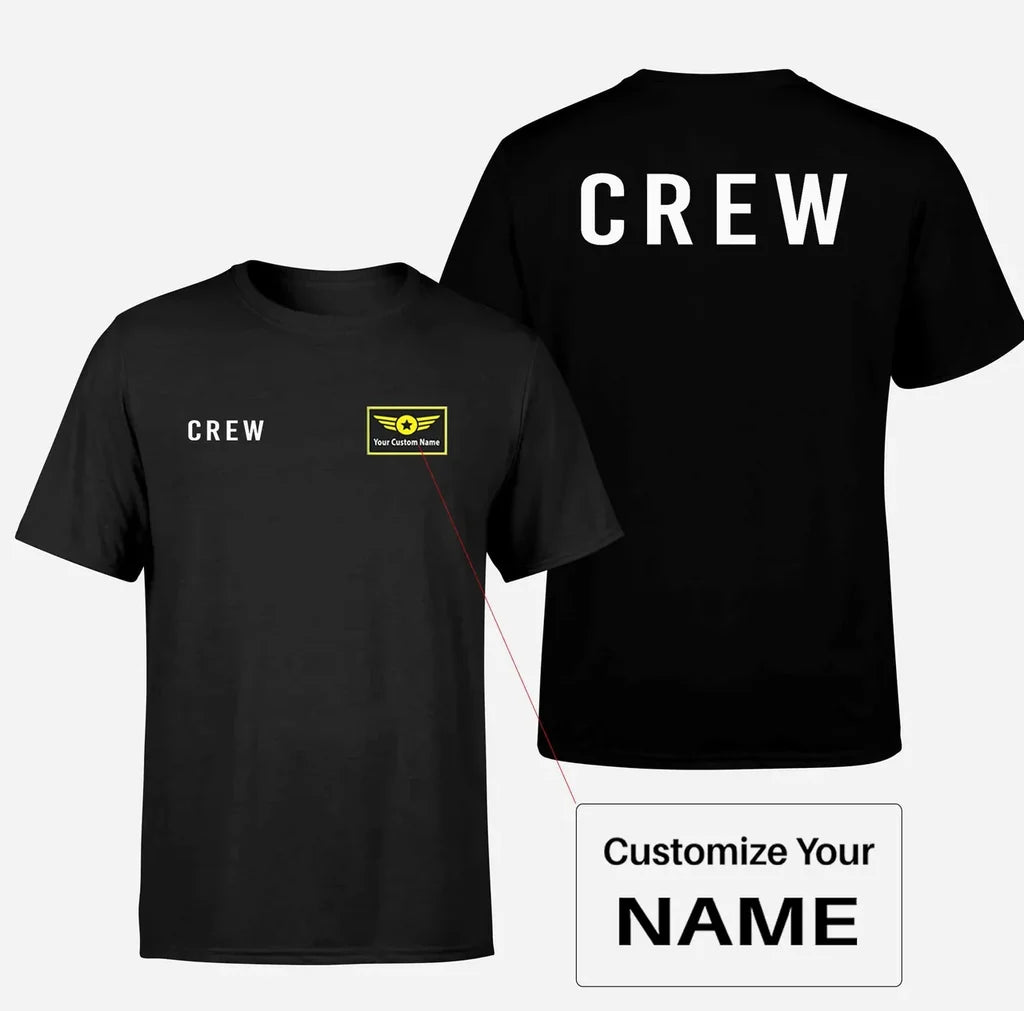 CREW & Text aviation design printed on soft cotton double-side print T-shirt.