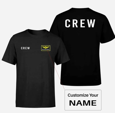 CREW & Text aviation design printed on soft cotton double-side print T-shirt.