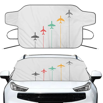 Black & White Super Travel Icons Light Gray Car aviation design on car windshield cover.